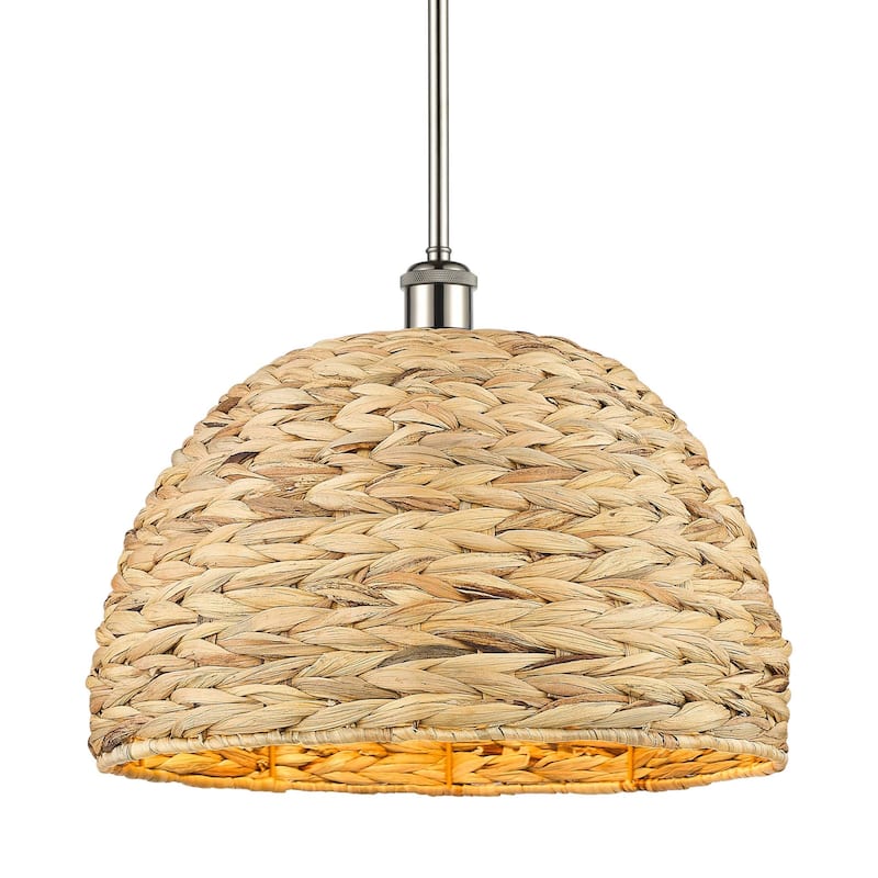 Innovations Lighting 516-1S-13-16 Woven Rattan Pendant Woven Rattan - Polished Nickel / Natural