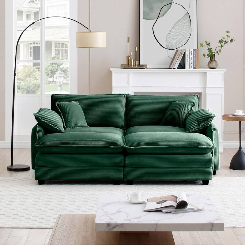 Ergonomic 2-Seater Modular Theater Sofa with Ottoman and Pillows