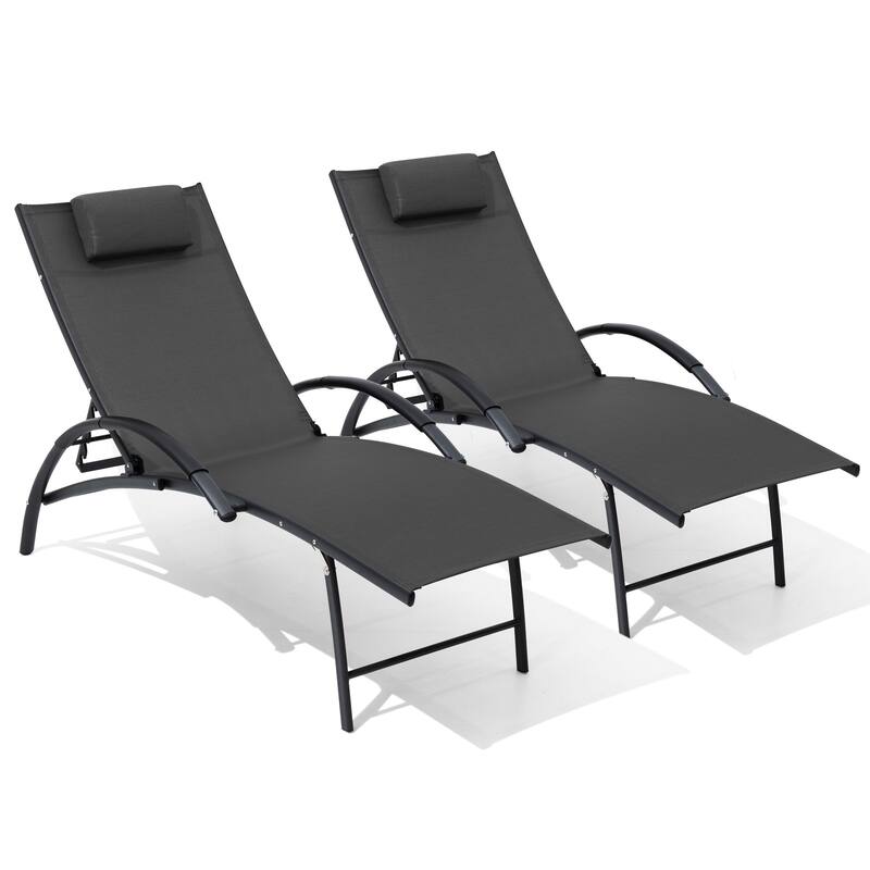 Crestlive Products Outdoor Adjustable Reclining Chaise Lounge Chair with Armrest