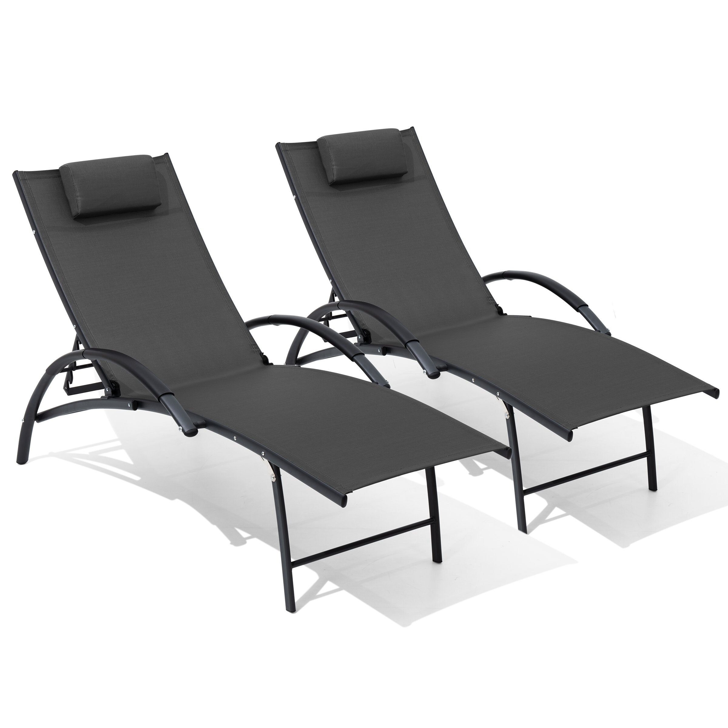 Adjustable Outdoor Reclining Chaise Lounge Chair with Arms-image