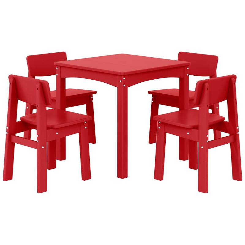 Polytrends Garden Party Kids Outdoor 5-Pieces Dining Set - Red
