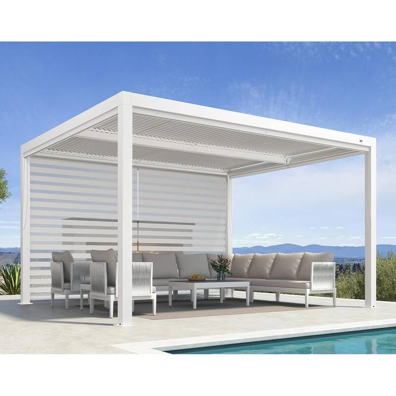 PURPLE LEAF Louvered Pergola Modern White Pergola with Adjustable Roof for Deck Backyard Garden