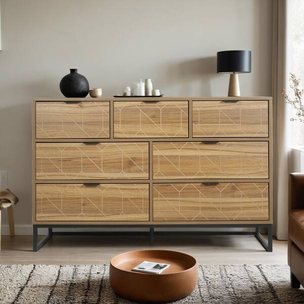 7 Double drawer dresser with black knobs and metal legs in walnut - Bed  Bath & Beyond - 38166433