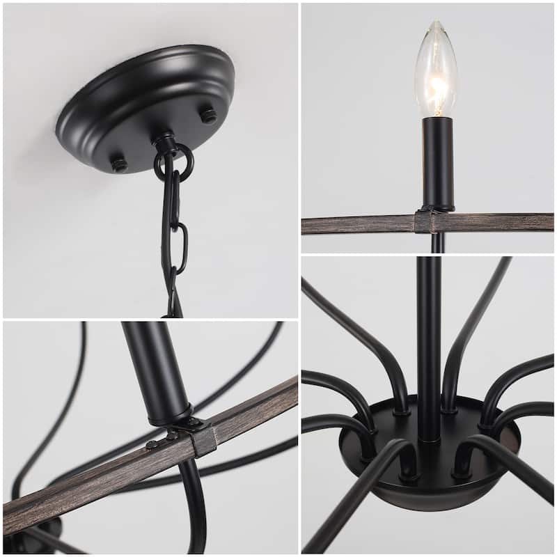 8-Light Wagon Wheel Chandelier, Traditional Metal Ceiling Light for Dining Room Living Room Bedroom Kitchen - W35.43"x H10.39"
