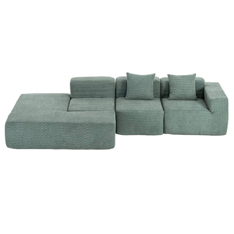 116.5" Polyester Sectional Sofa with 4-Seater Full-Compressed Couch , and Two Included Back Pillows