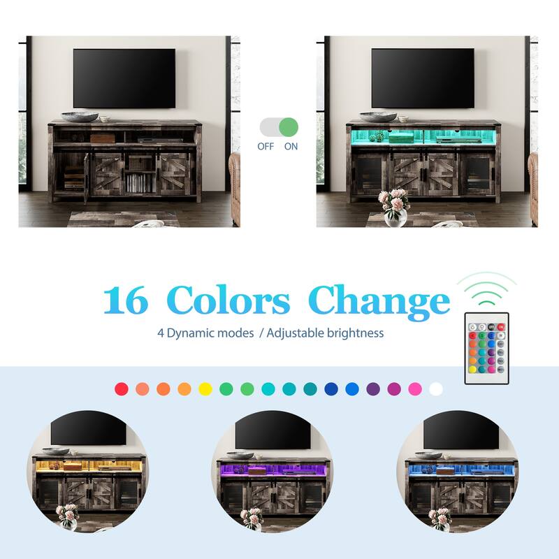 Highboy TV Console with LED Lights, Farmhouse & Industrial, 59 Inch