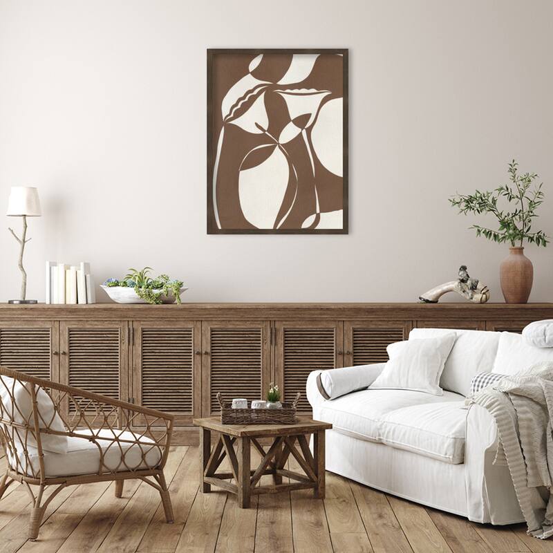 Bound By Beauty No. 3 by Shatha Al Dafai Wood Framed Wall Art Print - Woodgrain Stripe Chocolate