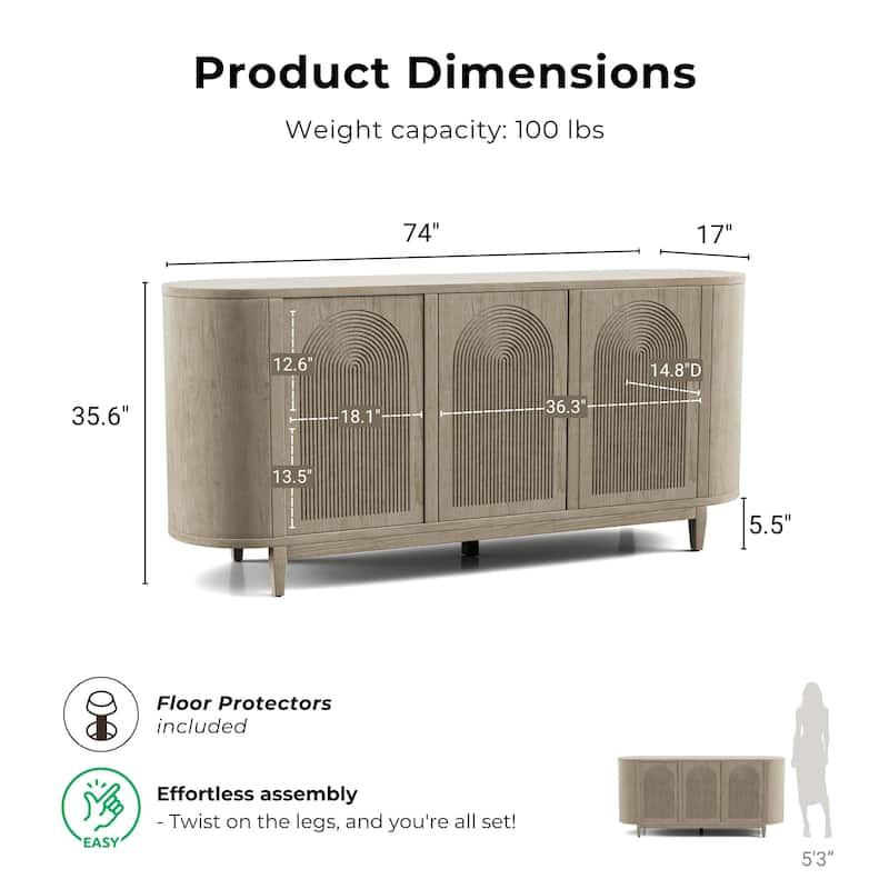 Furniture of America Piez Modern Art Deco 4-Shelf 3-Door Wood Dining Server