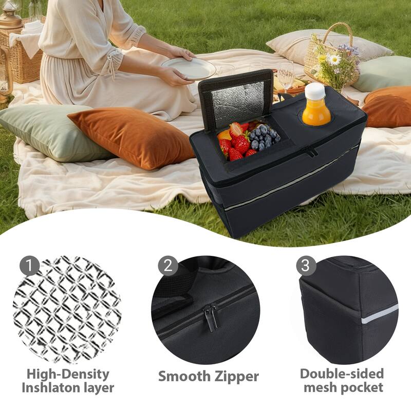 3-in-1 Heavy-Duty Folding Wagon Cart with Bench Seat & Storage, patent protection-Includes 1 ice pack, 500lbs, 180L Capacity