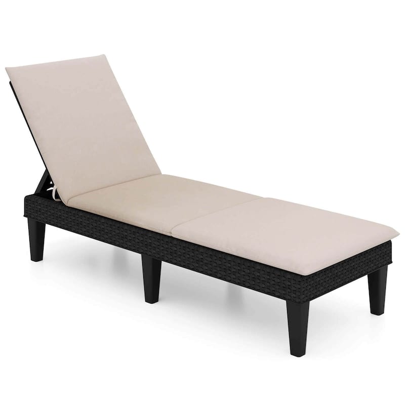 Outdoor Chaise Lounge Chair Rattan Recliner w/ Removable Cushion - Beige