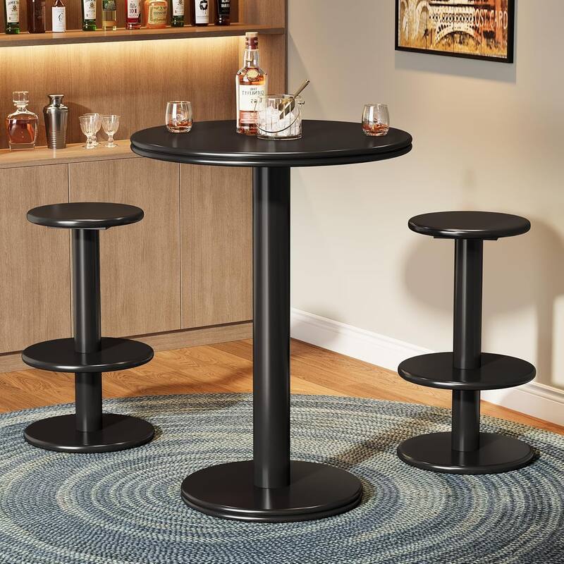 39.4" H Round Bar Table and Chairs Set for Small Bars Kitchen Living Room