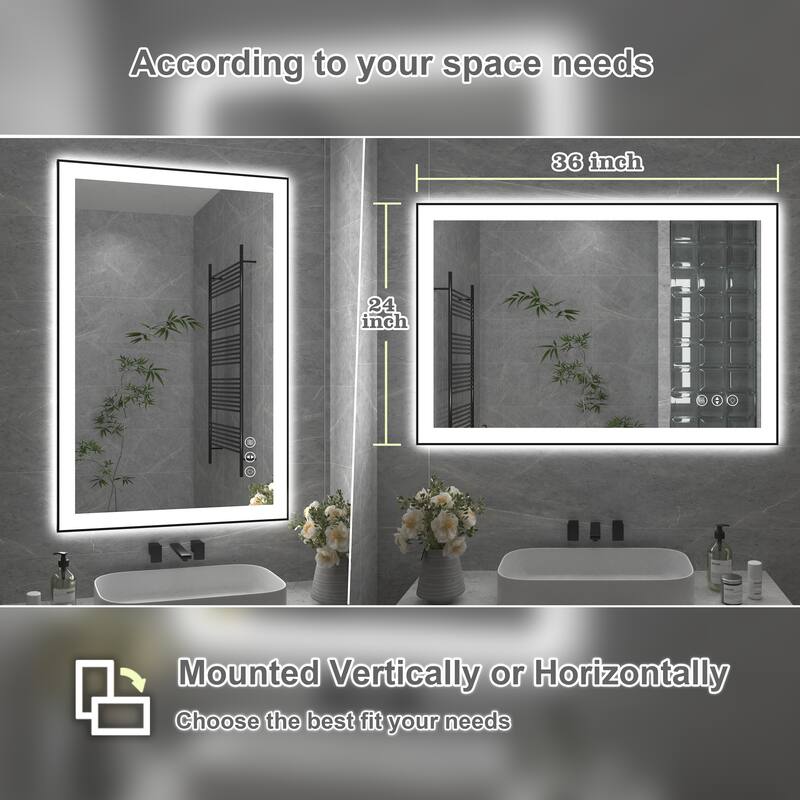 Rectangular Aluminum Framed Backlit and Front Light LED Wall Bathroom Vanity Mirror - N/A