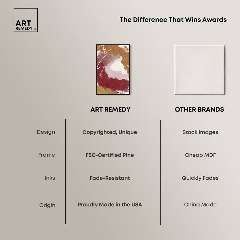 Art Remedy Burgundy And Cork Framed Boho Abstract 1 Piece Canvas Wall Art