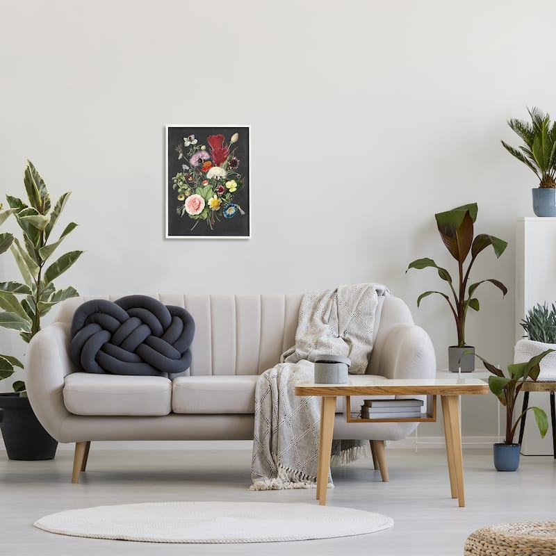 Stupell Botanical Drawing Flower Bouquet On Black Design Framed Wall Art, Design By Artist Lettered and Lined - Multi-Color