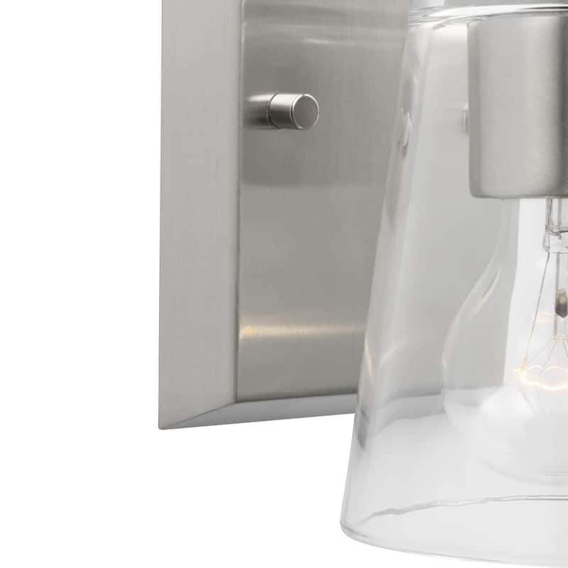 Vertex Collection One-Light Brushed Nickel Clear Glass Contemporary Bath Light - 4.75 in x 6.25 in x 7.5 in