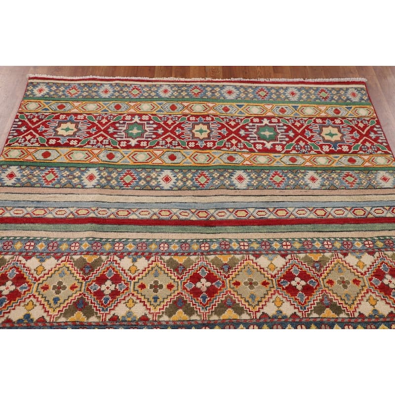 Kazak Oriental Area Rug Handmade Multi-Color Wool Carpet - 5'3" x 6'6"