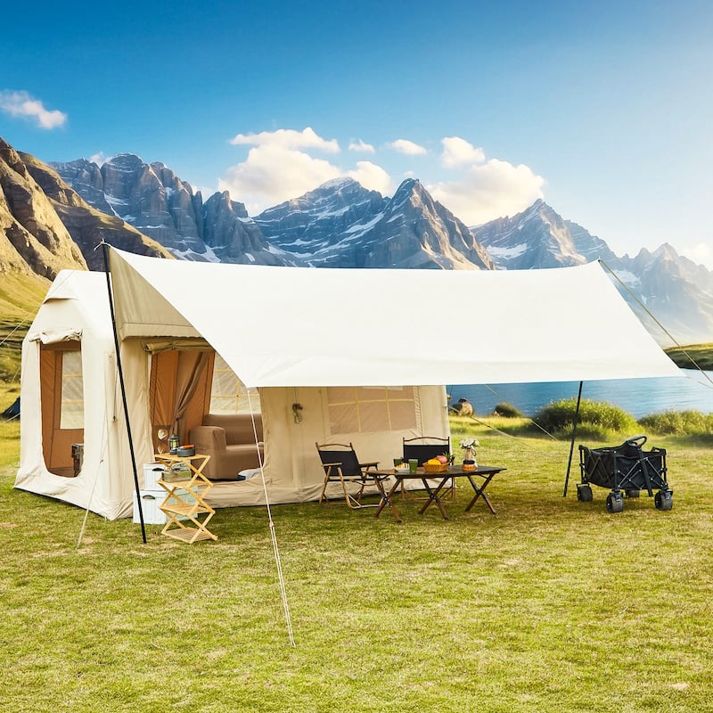 Inflatable Camping Tent for 8-12 People, with Skylights, Chimney Window, and UV-Resistant, Easy Setup for Outdoors