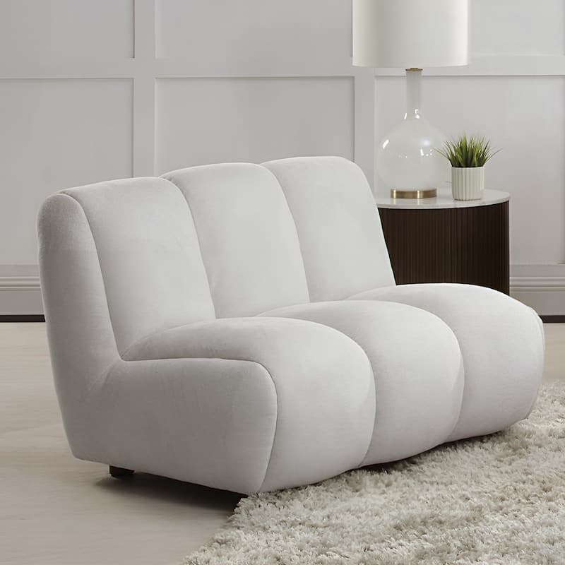 Linen and Wood Accent Chair with Armless in Ivory White