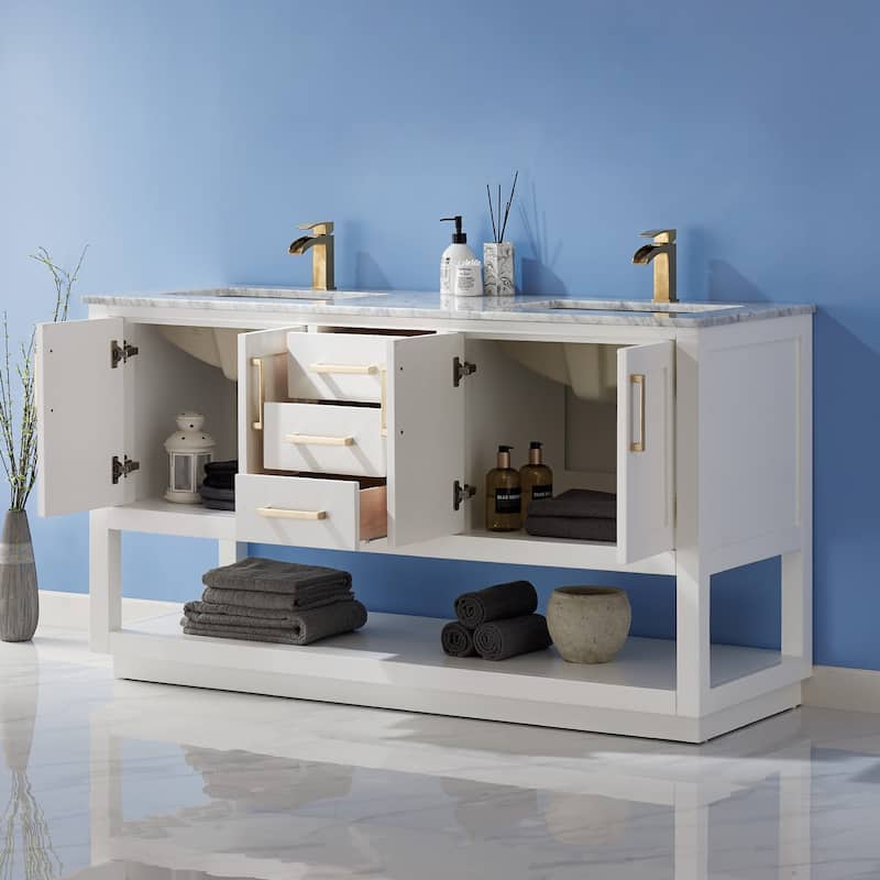 Altair Remi Double Bathroom Vanity Set Carrara White Marble Top