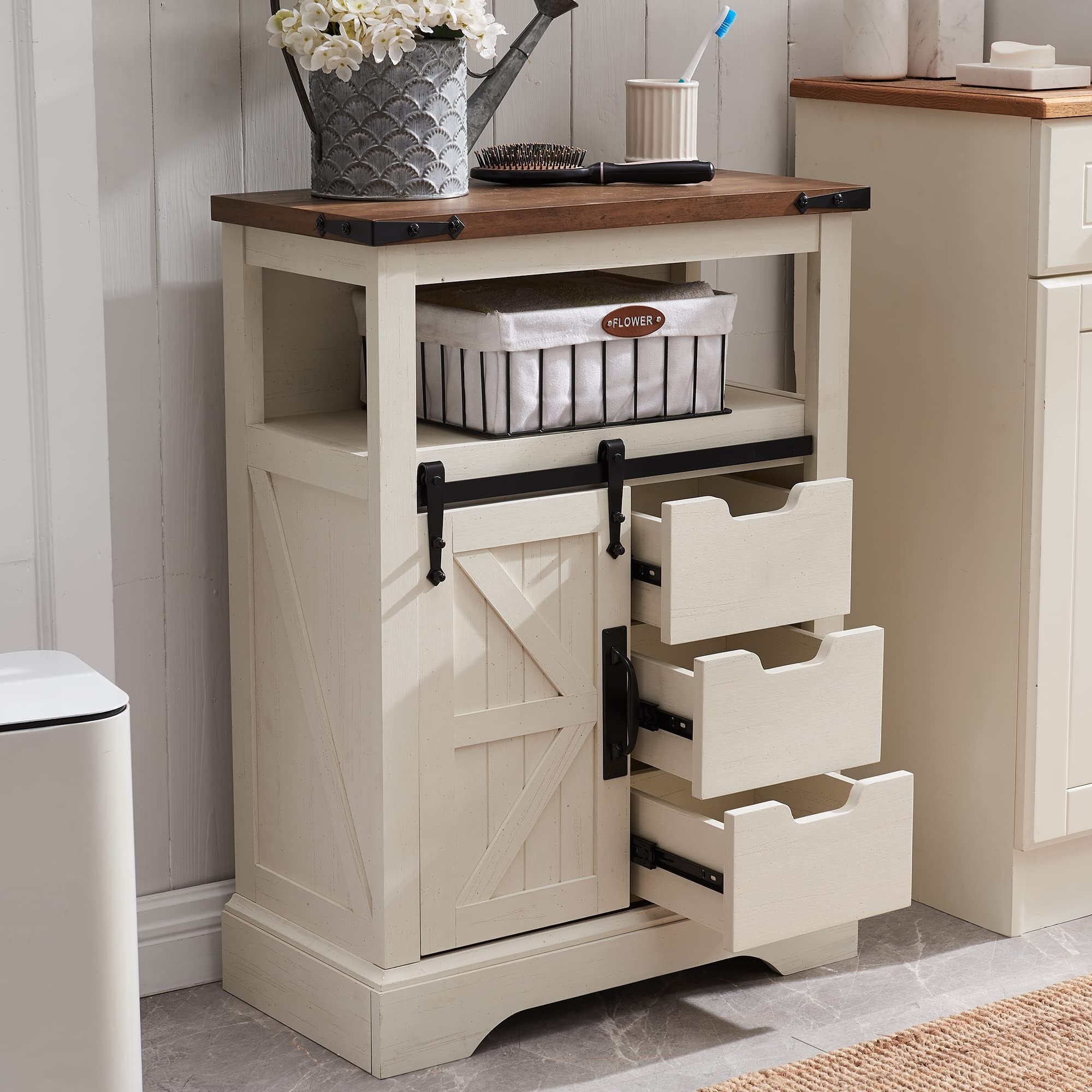 Bathroom Floor Cabinet Farmhouse Storage Cabinet with Sliding Barn Door Storage Drawers Small Storage Cabinet for Bathroom Bed Bath Beyond 41051731