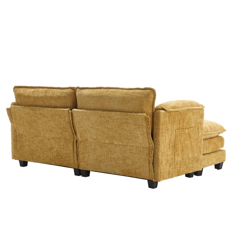 76.77" Chenille Upholstered Sofa with 2 Ottomans