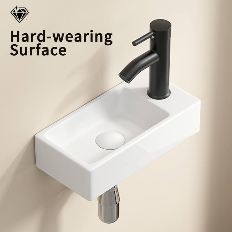GDFStudio - Kairo 18" Modern Ceramic Wall Hung Cloakroom Basin Sink with Rectangular Basin, without Tap and Drain