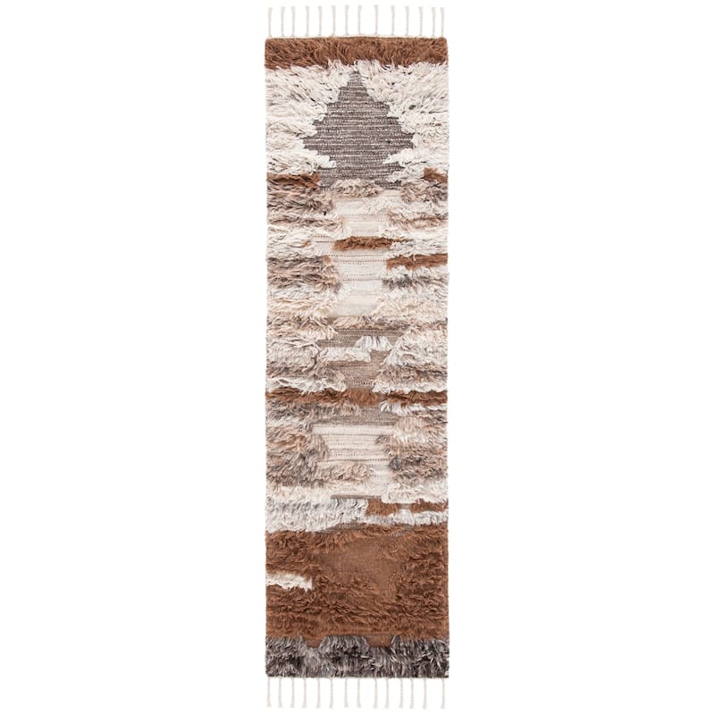 SAFAVIEH Hand-knotted Kenya Theopoula Southwestern Tribal Wool Rug - 2'3" x 8' Runner - Grey/Brown
