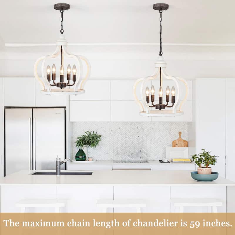 5-Light Candlestick Crown Hanging Linear Chandelier Lighting Fixture for Kitchen Island