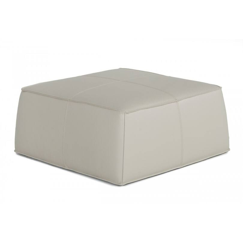 Modern Square Light Grey Leather Ottoman
