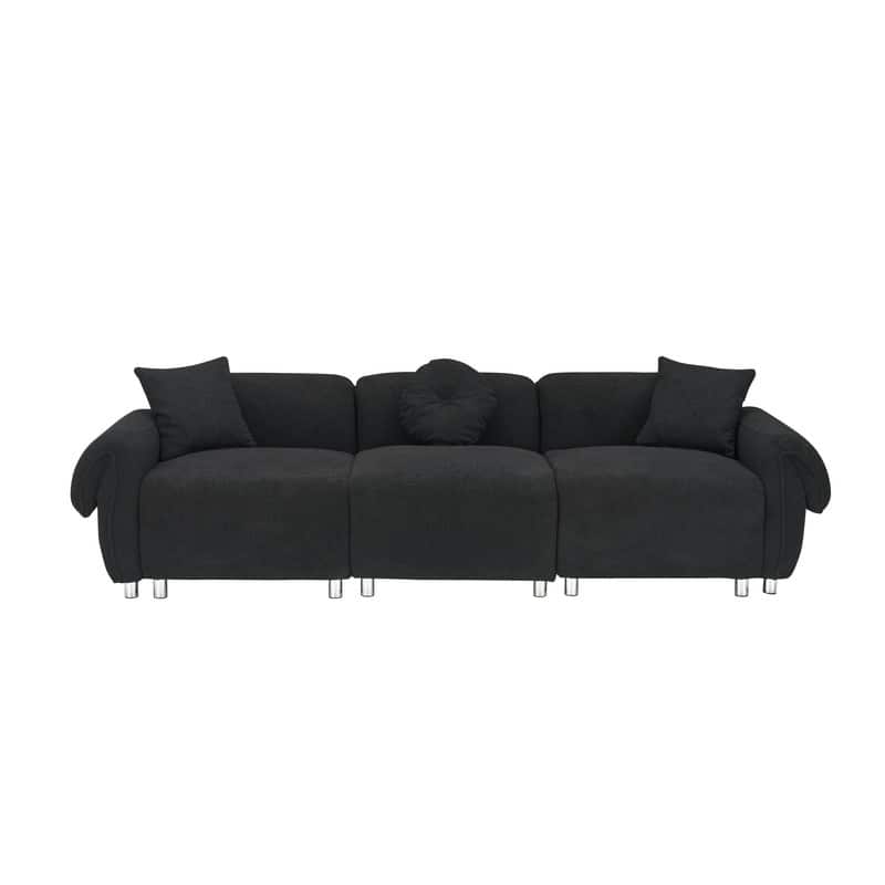109.05" New Design Three-Seater Teddy Velvet Cushioned Sofa