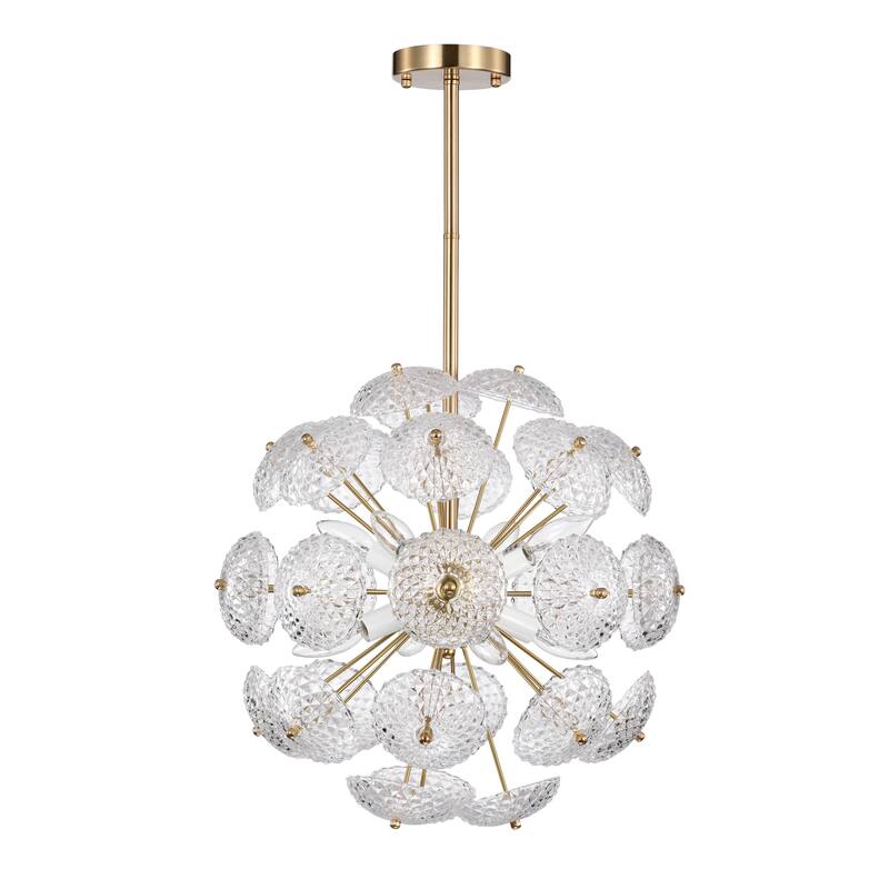 Nafli 18 Inch Texture Glass Brass Chandelier with 8 Light