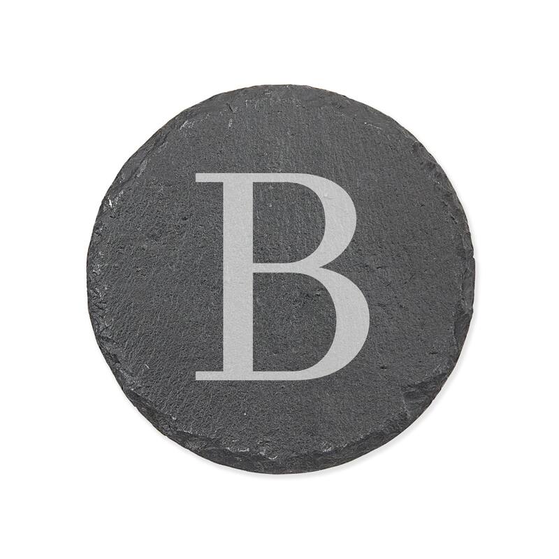 Personalized Letter Round Slate Coaster - 1 piece - B - Slate