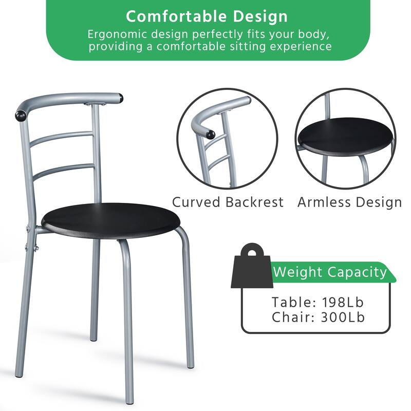 Yaheetech Modern Round Dining Table Set, 3 Piece Dining Room Sets for Kitchens, Apartments