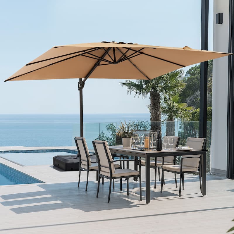 Pellebant Outdoor Patio 9 FT x 12 FT Cantilever-Offset Umbrella with Base - Tan