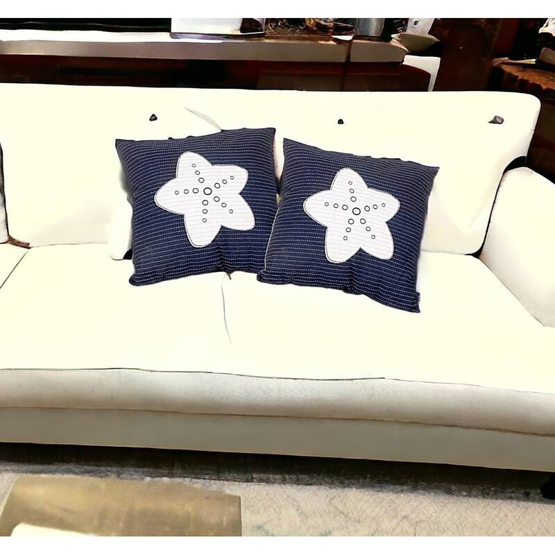 Set of Two Blue and White Starfish Throw Pillows