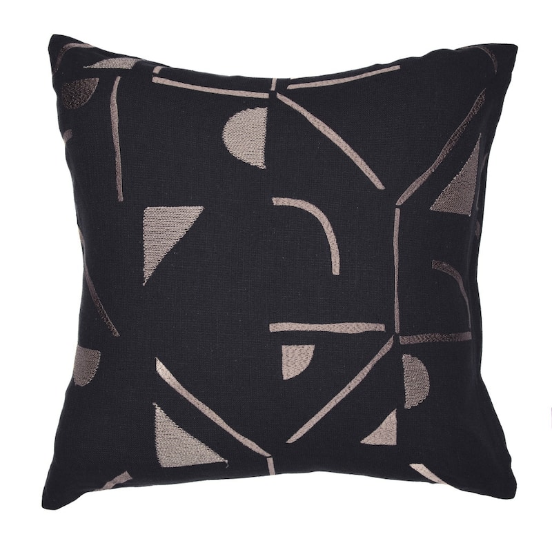 HomeRoots 20" Beige and Black Geometric Cotton Blend Throw Pillow With Embroidery