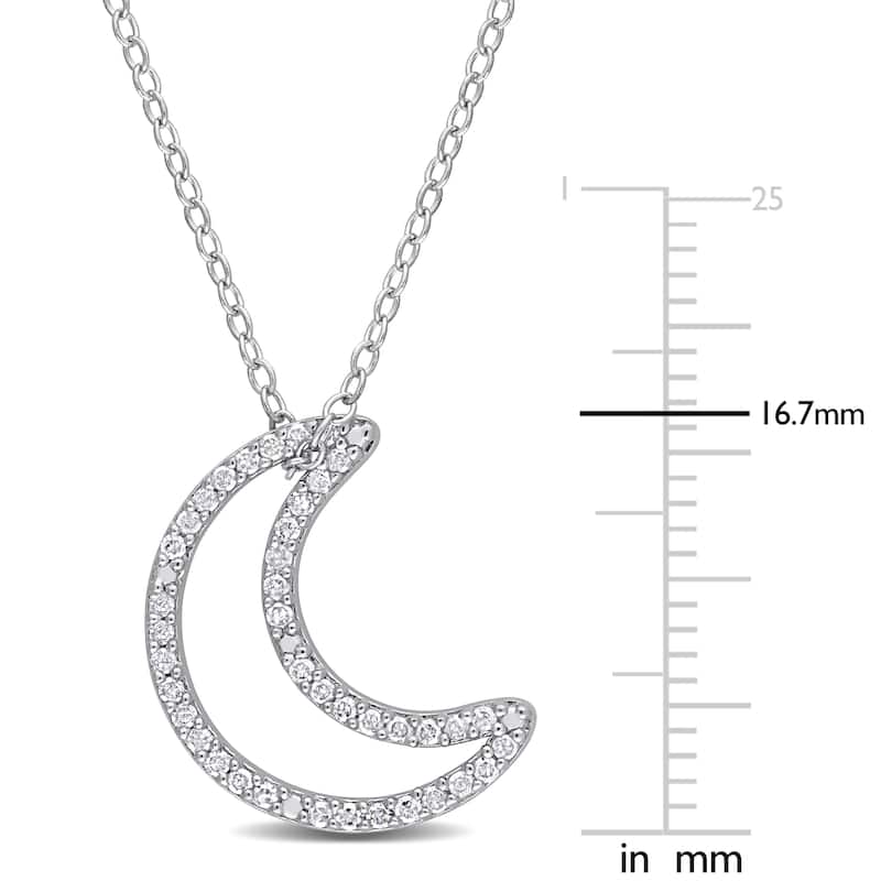 Miadora 1/5ct TDW Diamond Crescent Moon Necklace in Sterling Silver