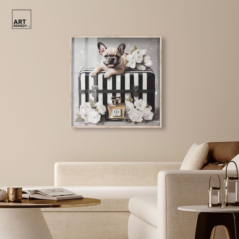 Frenchie Luggage Flowers Shadowbox by Art Remedy