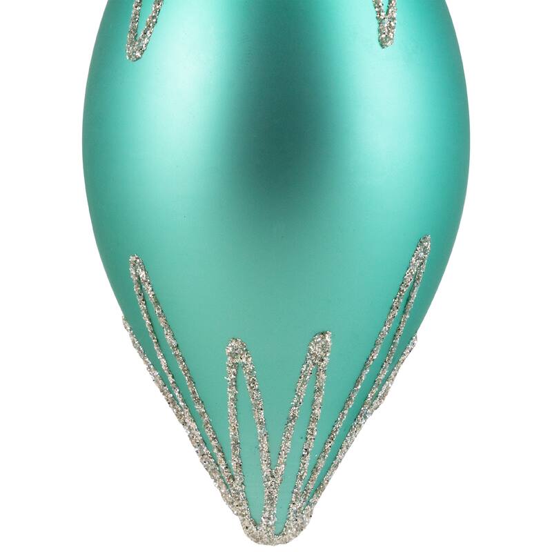 Matte Finial with Glittered Starburst Glass Christmas Ornament - 5" - Green