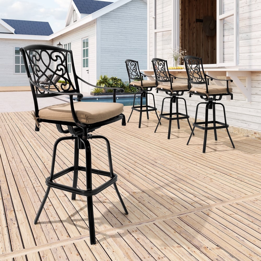 Crestlive Outdoor Patio All-Weather Cast Aluminum Swivel Bar Height Bar Stools with Sunbrella Cushion