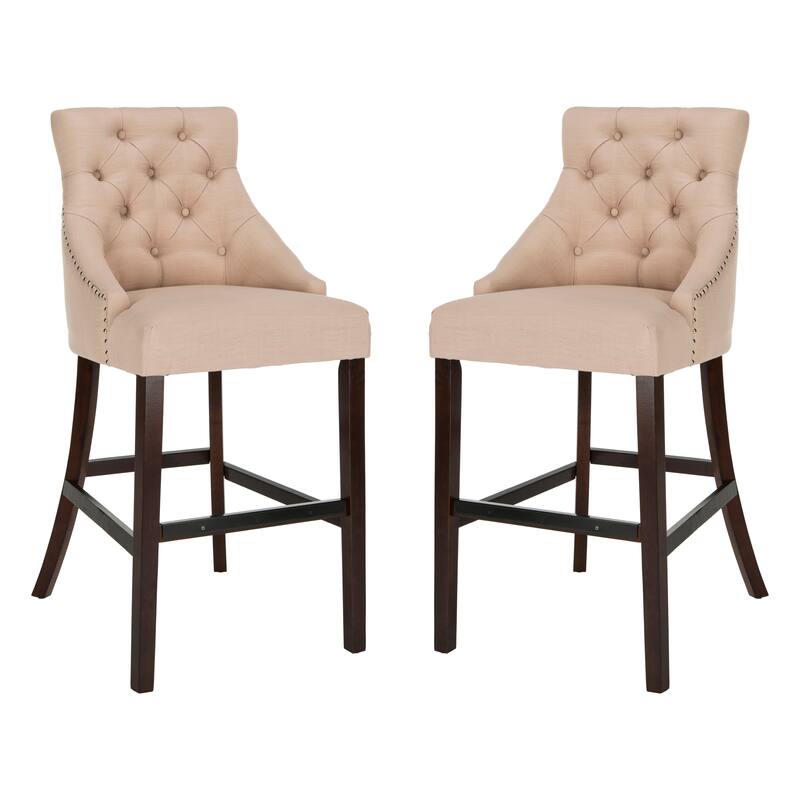 SAFAVIEH Clara 30-inch Tufted Wing Back Bar Stool (Set of 2) - 22.5" x 25" x 45" - 23Wx25Dx45H