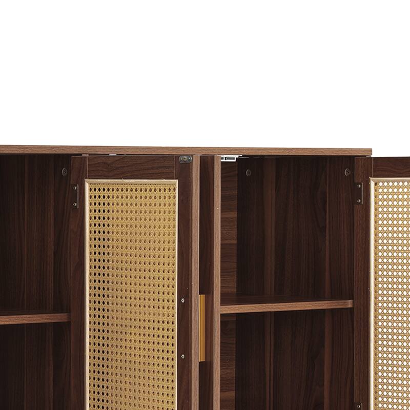 Wood TV Stand for up to 60" TVs with Four Rottan Doors