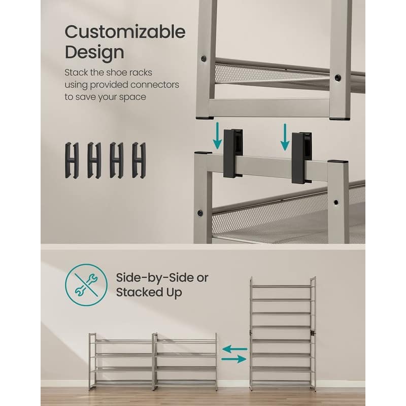 Modern Tall Metal Shoe Rack Organizer with Adjustable Shelves for Entryway or Closet Mudrooms - 12.1"D x 36.4"W x 64.4"H