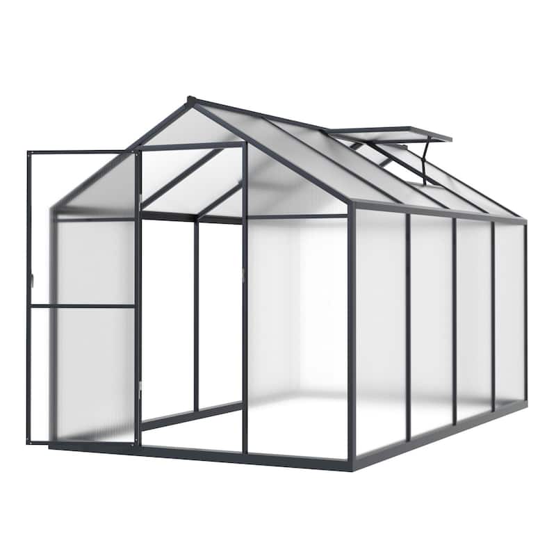 VEIKOUS Aluminum Walk-In Garden Greenhouse Kit with Adjustable Roof Vent and Lockable Door Grey