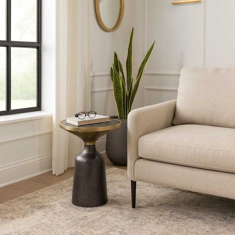 Metal Geometric Base End Table Marble Top - Green, 20 in. - 15" x 15" x 20" - Green/ Black