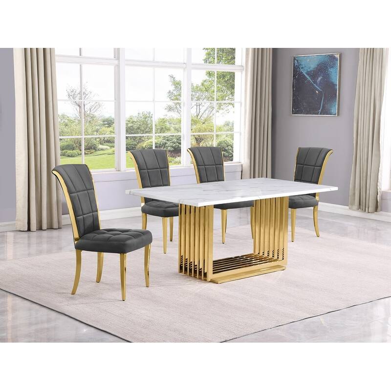 Best Quality Furniture D310/1-SC320-7 Dining Set with 68" White Marble Top