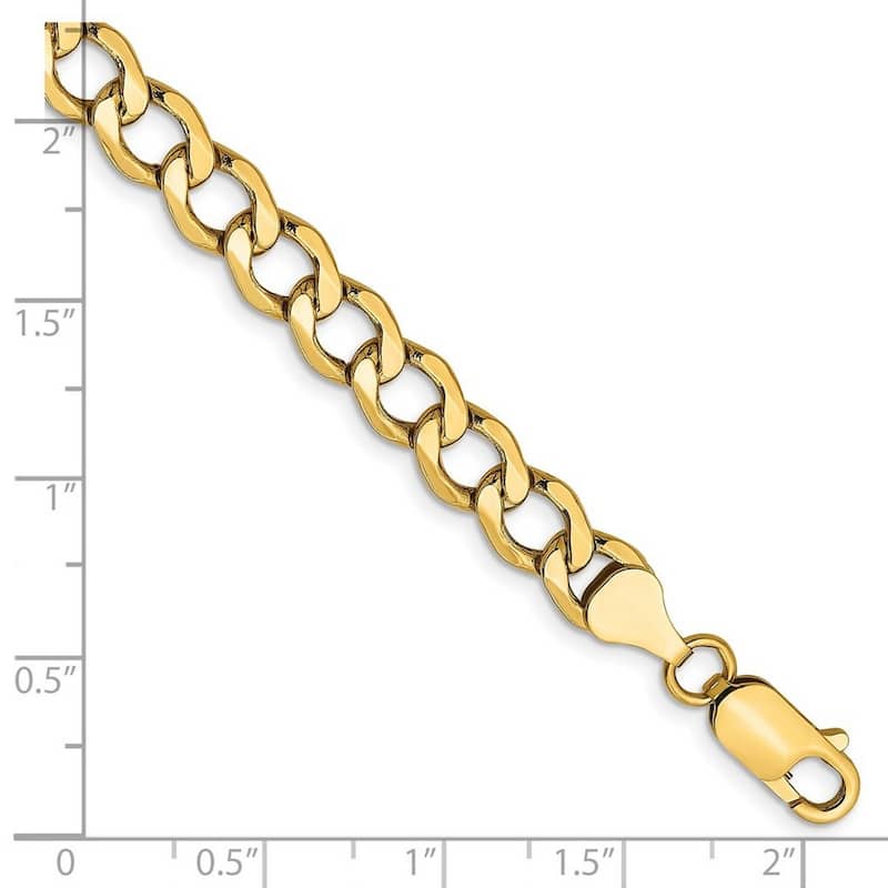 Curata 14k Yellow Gold Hollow Polished Lobster Claw Closure 6.0mm Semi-solid Curb Link Chain Bracelet - 7 Inch