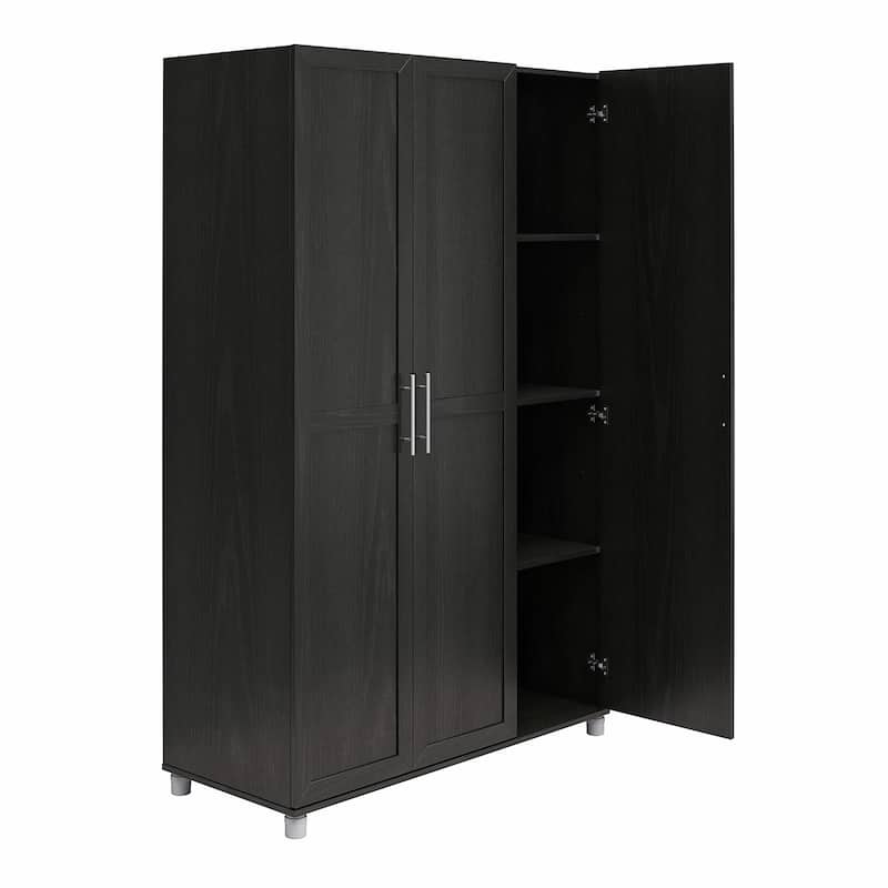 Roomfitters Camberly Framed 3-Door Wardrobe Closet with Hanging Rod and Shelving Storage, Black Finish