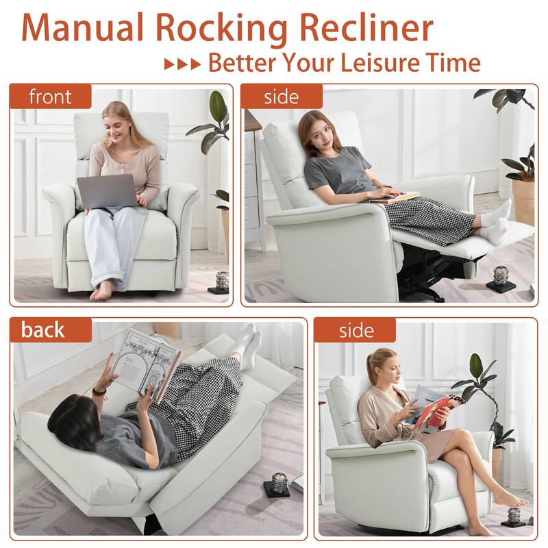 Manual Rocker Recliner Chair for Adults, PU Leather Rocking Chair for Nursery, Single Sofa Recliner for Home Theater