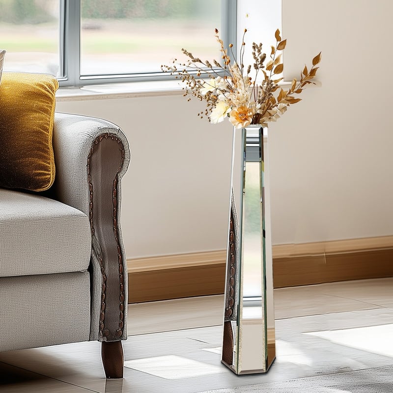 28" Tall Floor Vase Mirror Silver Large Flower Vases